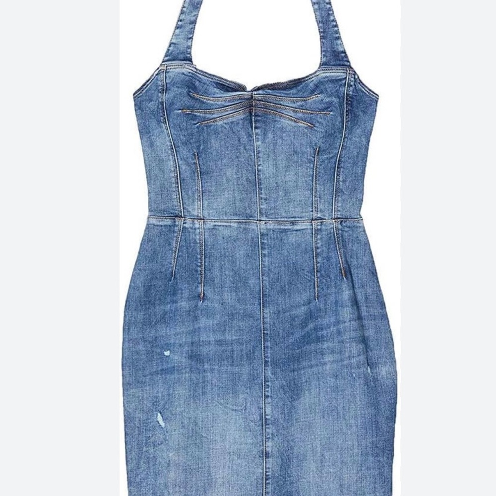 Guess Blue Strapless Denim Dress